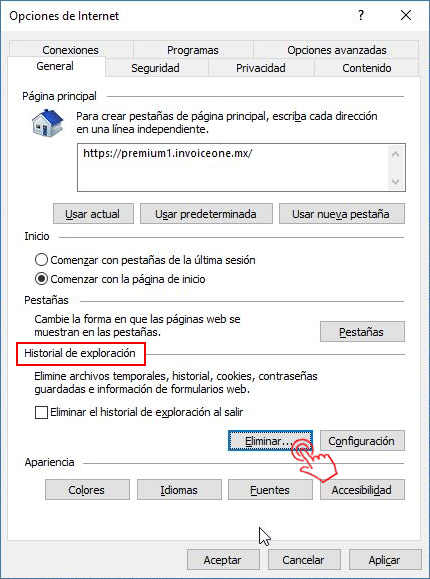 Borrar datos de navegación e historial de navegador - InvoiceOne